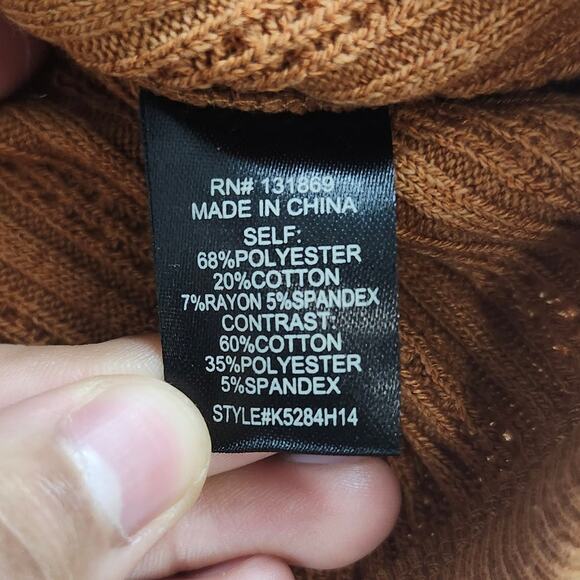 Honey & Sparkle Womens Rust Orange Ribbed Chunky Knit V-Neck Cropped Sweater M - Picture 6 of 8